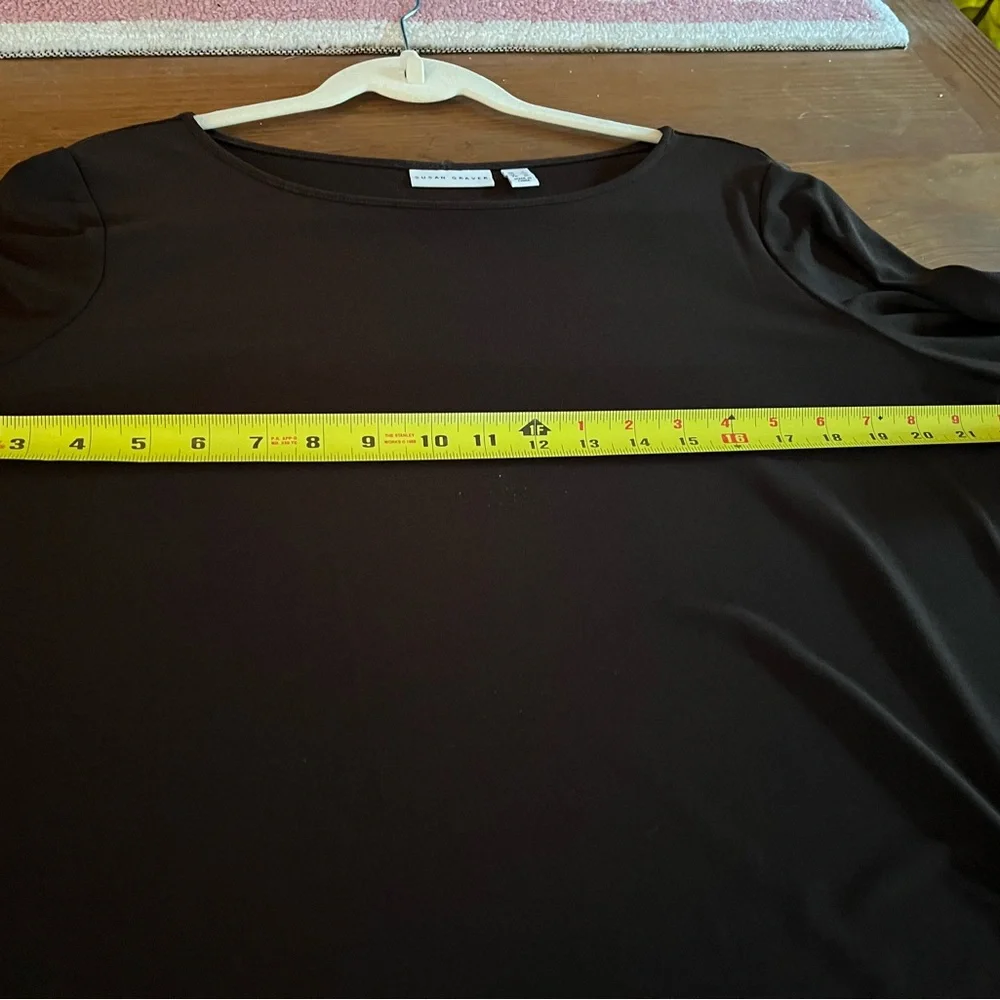 Susan Graver Brown Liquid Knit Top -  Beautiful trim in copper color. - Picture 7 of 9